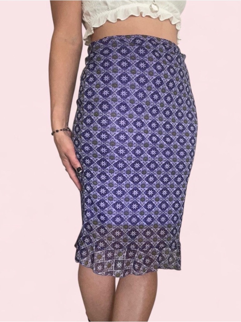 Pandora Lavender Purple Printed Midi Skirt